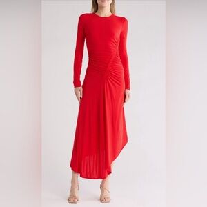 ALC Adeline long sleeved Asymmetric hem ruby red dress